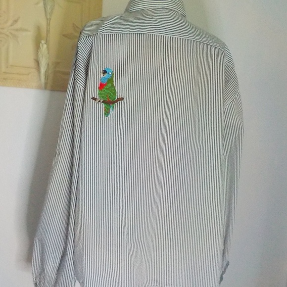 Black/White Stripe Blouse w/Colorful Appliqued Parrots - Picture 5 of 9
